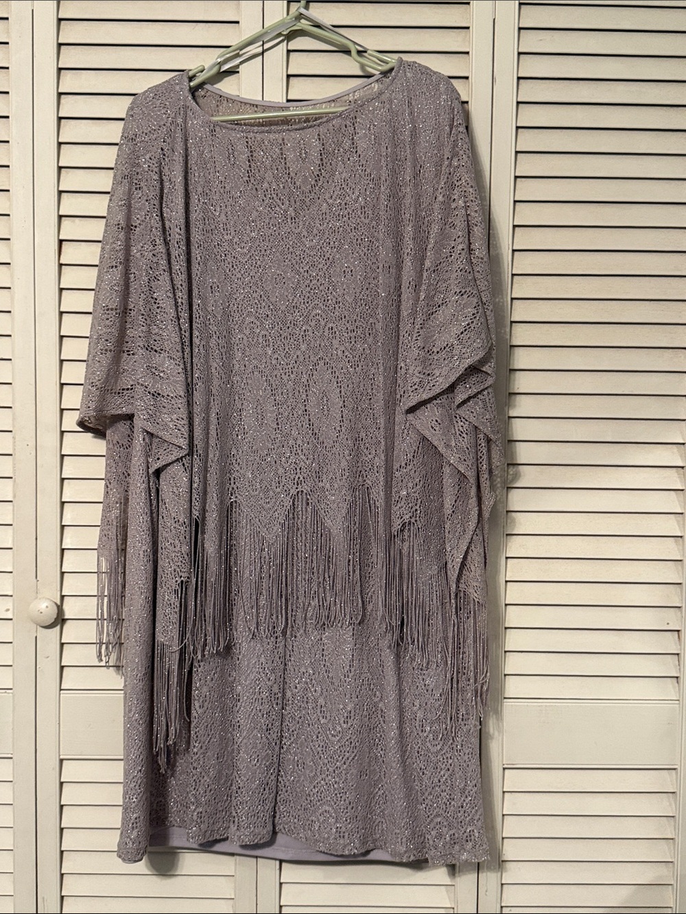 Gray and Silver Crochet Fringe overlay dress